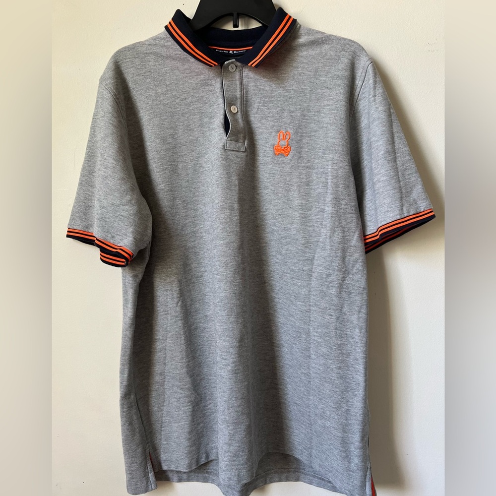 Psycho Bunny Gray and Neon Orange Polo Shirt Classic Design